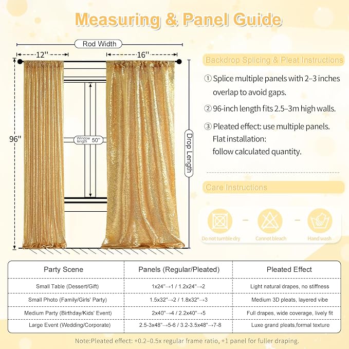 Gold Sequin Backdrop Curtains 2 Panels 2FTx8FT Glitter Gold Photo Backdrop | - Image 5