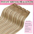YoungSee 135g Clip in Human Hair Extensions Blonde Balayage Human Hair Clip in Extensions Golden Brown Mix Blonde Balayage Clips on Hair Extensions for Woman 16inch