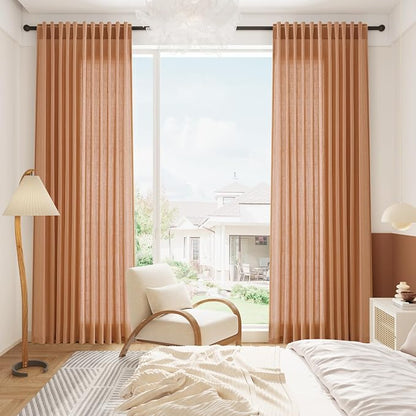 Peach Quartz Curtains 84 Inch Long 2 Panels Set Back Tab Rod Pocket Linen Blend - Image 8