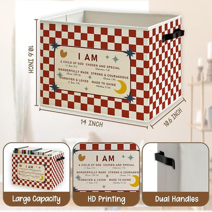 Red Checkered Christian Foldable Storage Bins Box - Image 5