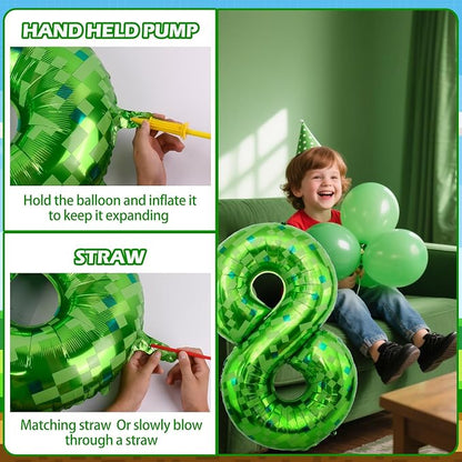 40 Inch Giant Green Pixel Miner Theme Number Balloons 40 Inch Foil Party - Image 4