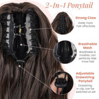 Ponytail Extension, 18 Inch Claw Clip Ponytail Extensions Wavy Ponytail Hair Extension for Women Fluffy Natural Synthetic Jaw Clip on Pony Tails Hairpiece for Daily Use (Dark Brown)