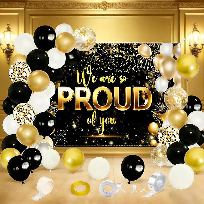 55 PCS We Are So Proud of You Party Kit – 6x4ft Graduation Banner Backdrop by SeasonsFriends