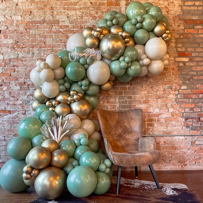 Sage Green Gold Balloons, Olive Green Balloon - Image 4