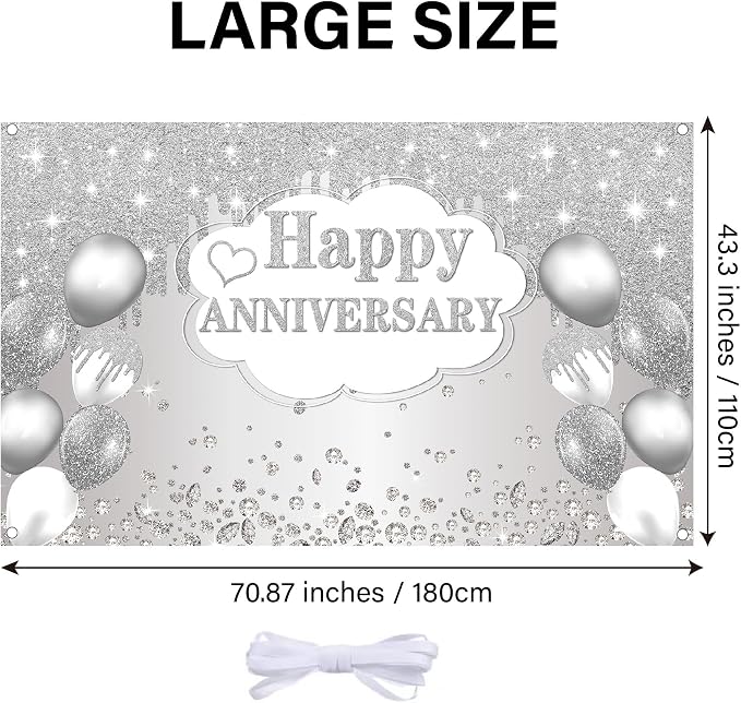 Silver Anniversary Banner, 10th-60th Wedding Anniversary Decorations, 72 x 44 - Image 4