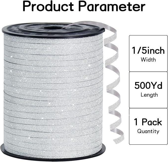 BEISHIDA 500 Yards White Glitter Ribbon Curling Crimped, Glitter Ribbon Balloon - Image 2