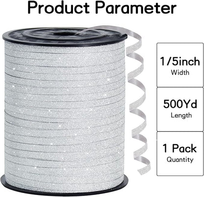 BEISHIDA 500 Yards White Glitter Ribbon Curling Crimped, Glitter Ribbon Balloon - Image 2