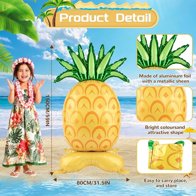 Giant Standing Pineapple Balloons 2 Pack 5 ft Tropical Summer Foil Balloons - Image 2