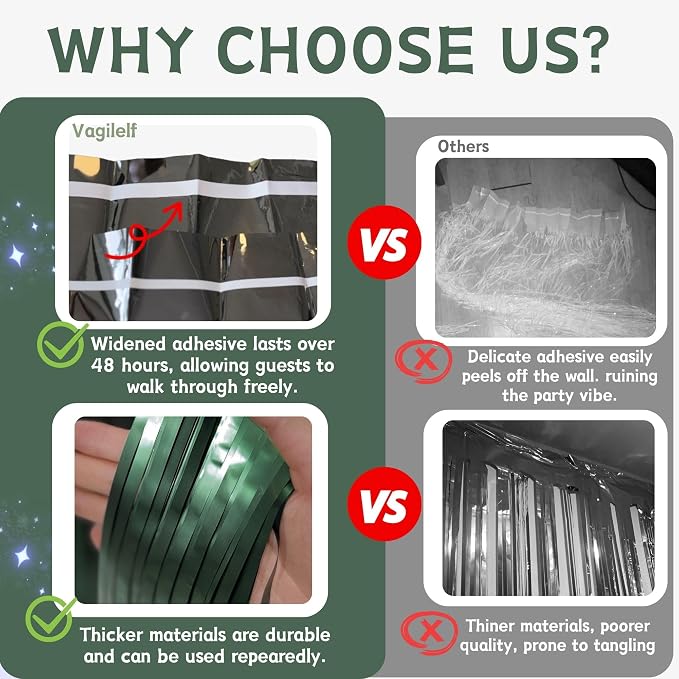 Dark Green Matte Foil Fringe Curtain Backdrop Party Decorations | 2 PCS 6.6×3.3 - Image 3