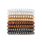 Metallic Luster Spiral Hair Ties, 8 Pcs - Thin, No Crease Phone Cord Hair Ties for Women with Thick Hair, Ponytail Holders, Waterproof, Smooth and Hygienic for All Hair Types