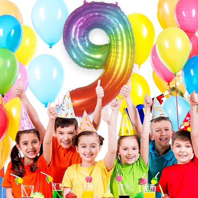 Rainbow Number 9 Balloon 40 Inch, Big Large Foil Mylar Balloon, Gradient - Image 4