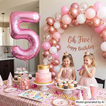Pink Number 5 Balloon 40 Inch, Glossy Metallic Digit - Image 2