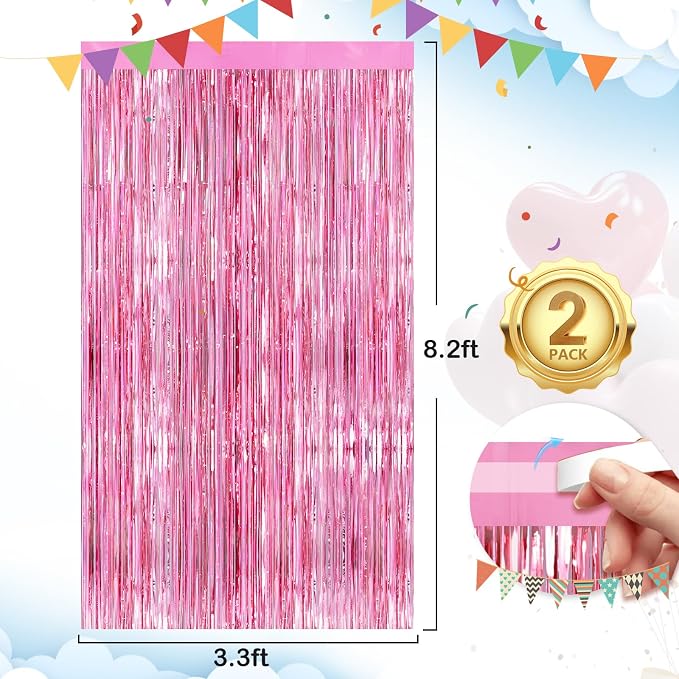Glitter Pink Party Streamers 2Pack Glitter Foil Fringe Curtain 3.3 x 8.3ft Pink - Image 3