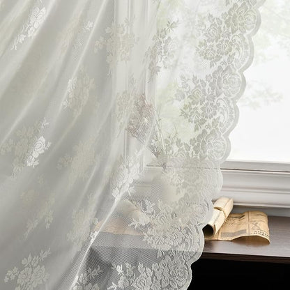 Kotile Ivory Lace Kitchen Curtains Country Floral W42 x L45 Inch, 2 Panels | - Image 5
