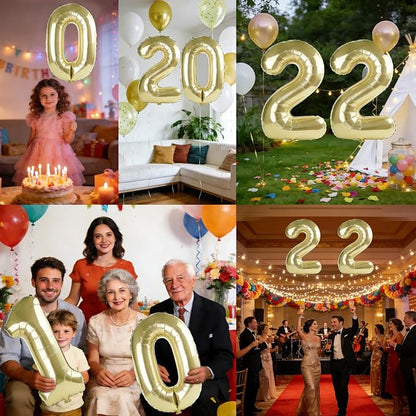 40 Inch Number 22 Balloons for 22nd Birthday Party Decorations, 0-100 Champagne - Image 7