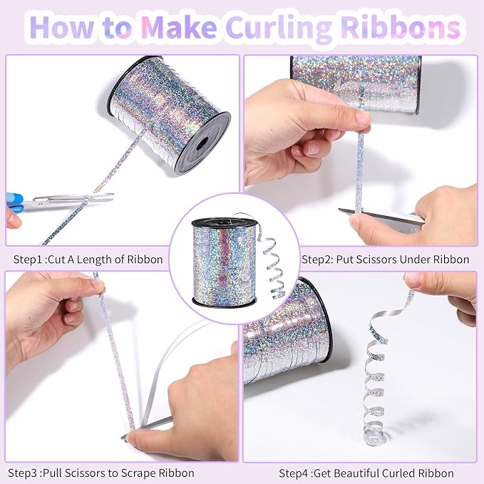 woric Silver Curling Ribbon 600 Yards 1/5 Inch Balloon String Ribbon | Metallic - Image 3
