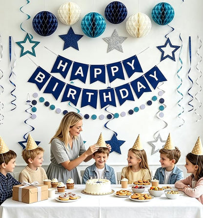 Blue Birthday Decorations for Men | Pre-Strung Happy Birthday Banner - Image 3