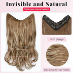 ALXNAN Long Wavy Hair Extensions for Women, Clip in Hair Extensions Clip Ins Soft Full Head Synthetic Hairpieces 20 Inch Medium Brown Ash Blonde