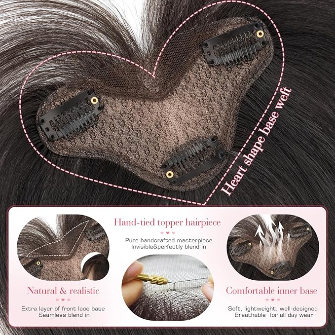 Hairro Human Hair Toppers For Women Wispy Thin No Bang Middle Part Side Bangs Hair Clip Short Wiglet Hairpieces Natural 11 Inches 14.5g #1B Natural Black