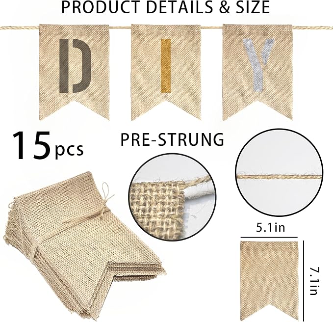 15 PCS Burlap Banner DIY Kit - Image 2