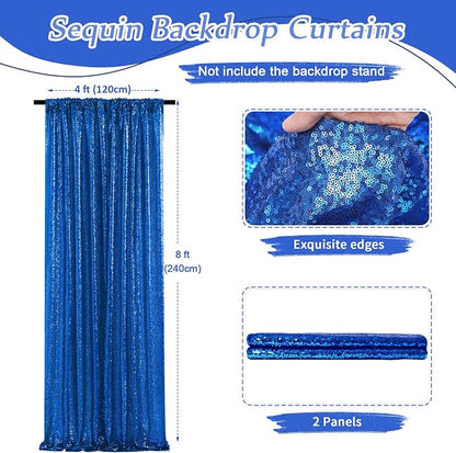 Navy Blue Sequin Backdrop Curtains, 2 Panels 4FTx8FT Blue Curtain Backdrop - Image 3