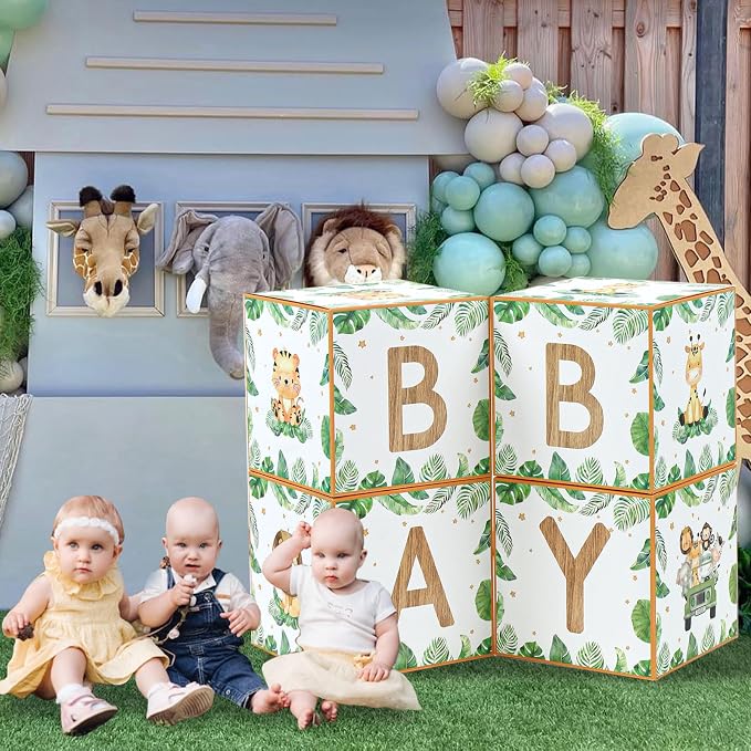 Safari Baby Shower Decorations Sage Green Woodland Animal Baby Boxes 4pcs | Boy - Image 4