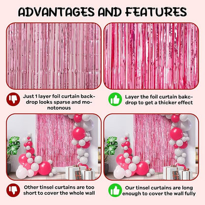 Voircoloria Pink Foil Fringe Backdrop Curtains, 2 Pack | Tinsel Streamers - Image 5