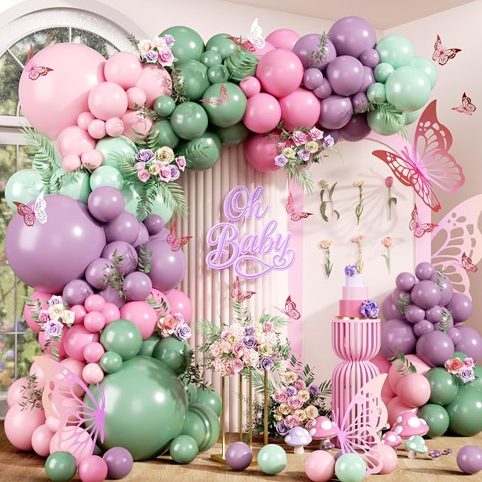 Fairy Balloon Arch Kit 120Pcs Sage Green Pink Purple Balloons Garland Dusty by Domgoge