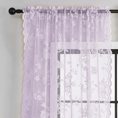 Lilac Lace Curtains Light Purple Lace Curtains 45 Inch Length 2 Panels Romantic - Image 4
