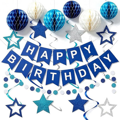 Blue Birthday Decorations for Men | Pre-Strung Happy Birthday Banner by Unknown