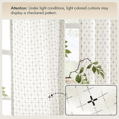 MIULEE Patterned Farmhouse Linen Curtains, Back Tab, Pure White | Linen Curtains - Image 7