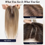 starluck Hair Toppers for Women Real Human Hair With Bangs, 100% Remy HumanHair Toppers for Women Hand-woven with Thinning,Cover Gray Roots,Adds Volume,Ombre Ash Blonde