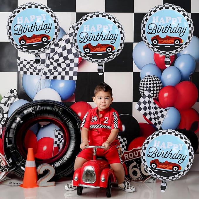 18 Inch Race Car Happy Birthday Balloons, Two Fast One Birthday Decor - Image 3