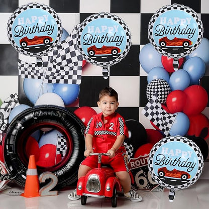 18 Inch Race Car Happy Birthday Balloons, Two Fast One Birthday Decor - Image 3