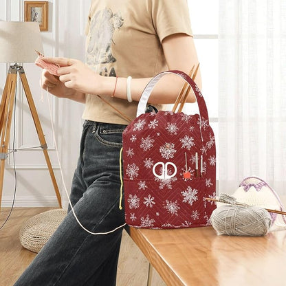Red Christmas Snowflake Yarn Bag Small Crochet Bag Drawstring Yarn Storage - Image 6