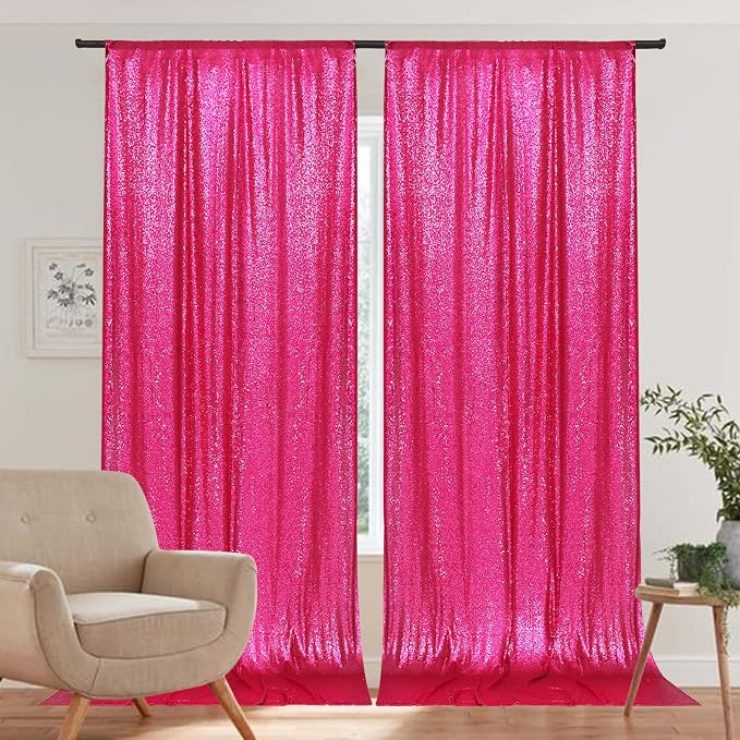 PartyDelight Hot Pink Sequin Backdrop Curtains 5x10ft 2 Panels | Sparkly 3mm - Image 3