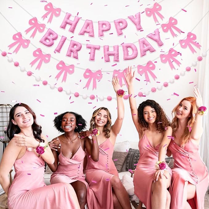 Pre-Strung Pink Birthday Decorations 3D Pink Birthday Banner - Image 6