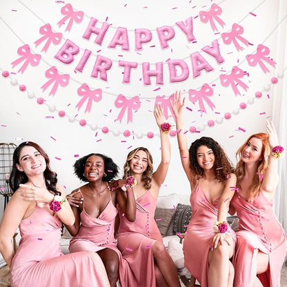 Pre-Strung Pink Birthday Decorations 3D Pink Birthday Banner - Image 6
