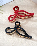 Mesovor 2 Pack Gold Metal Bow Hair Claw Clips, Nonslip 4.3" Large Hair Grip Hairclips for Thin and Thick | Acrylic Metal Strong Hold Claw Clip (Black, Red)