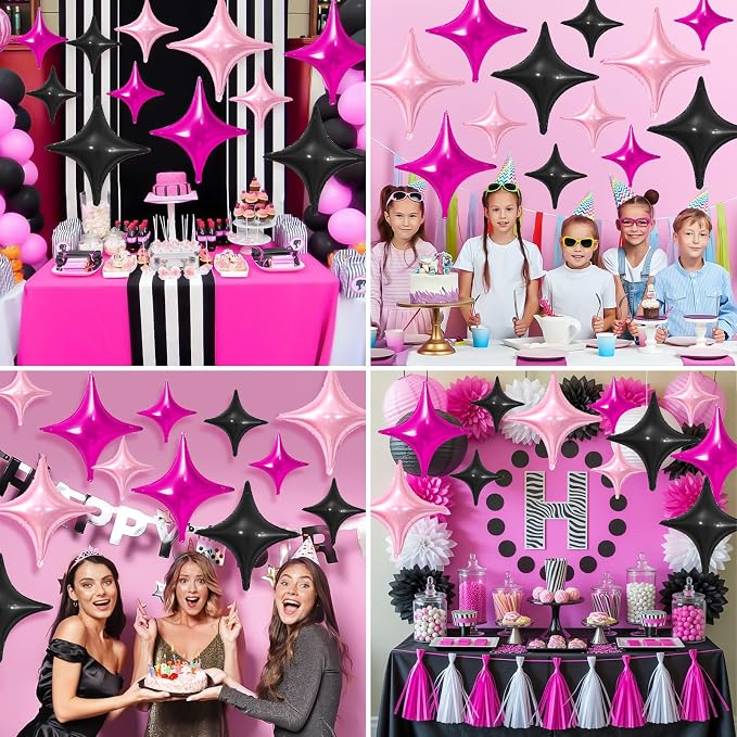 Hot Pink Black Star Balloons, 26Inch and 10Inch Black and Pink Quadrangle - Image 6
