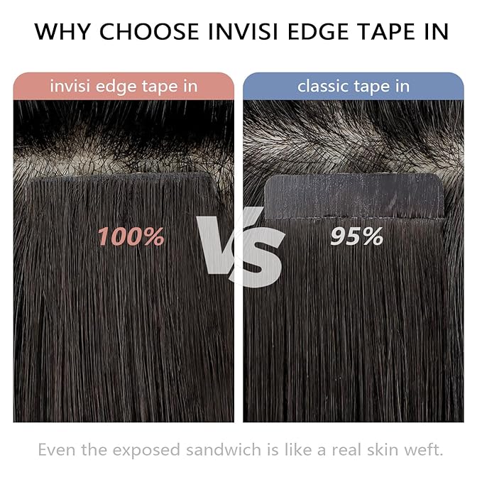 COOKAYU Invisible Tape in Hair Extensions, Invisi Edge Tape in Hair Platinum Blonde 50g 20pcs 22Inch Seamless Human Hair Extensions Straight