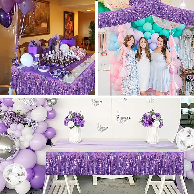 BEISHIDA Laser Light Purple Fringe Garland Banner Wall Tinsel Foil Streamer | - Image 5