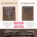 GOO GOO Clip in Hair Extensions Real Human Hair, Remy Human Hair Extensions Clip ins for Women, Natural Human Hair, 14inch 130g 9Pcs, 5 Light Ash Brown