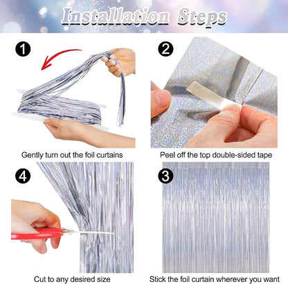 ZATAYE 12 Pack Glitter Silver New Years Eve Foil Curtain Decorations | Glitter - Image 3