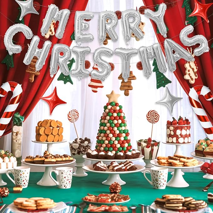 FunHot Merry Christmas Balloons Banner, 16 Inch Xmas Letter Balloon - Image 3