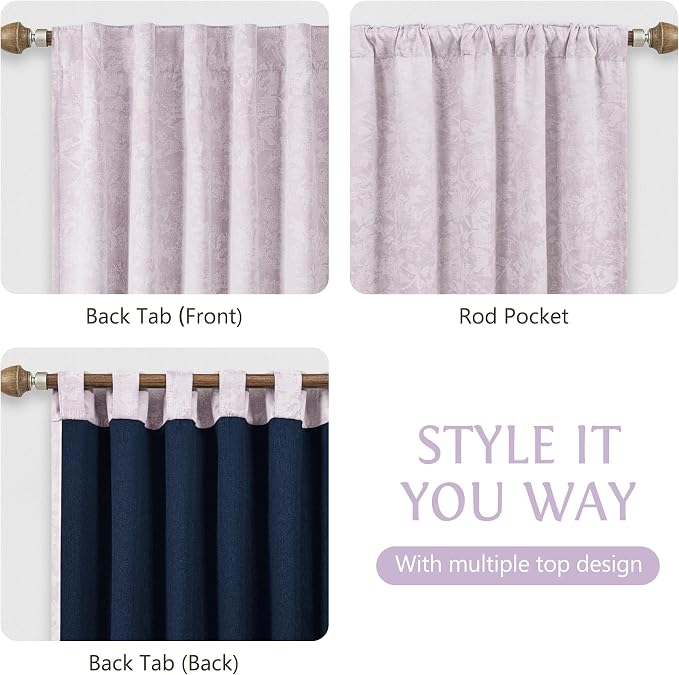 Beauoop Purple Floral Jacquard Blackout Curtains - Image 6
