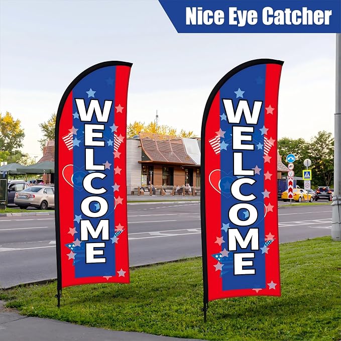 Buryeah 2 Sets Welcome Feather Flag Sign Kit 8 ft Welcome Banners Swooper Flag - Image 3