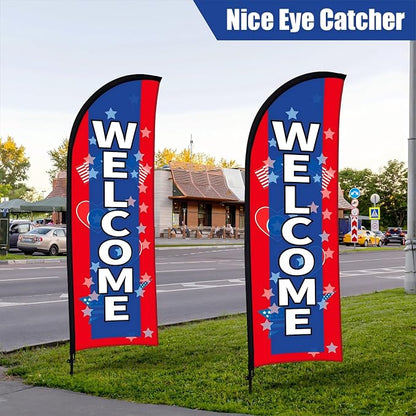 Buryeah 2 Sets Welcome Feather Flag Sign Kit 8 ft Welcome Banners Swooper Flag - Image 3