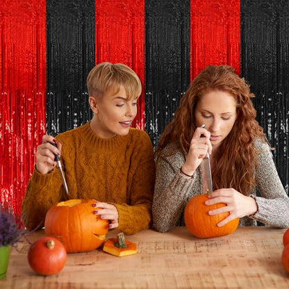 2 Pack Black and Red Backdrop Party Decorations Tinsel Curtain Halloween Party - Image 3