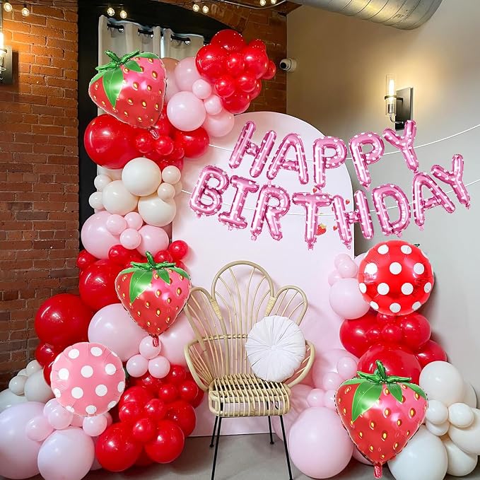 29PC Strawberry Happy Birthday Balloon Banner, 16Inch 3D Aluminum Letter Banner - Image 4
